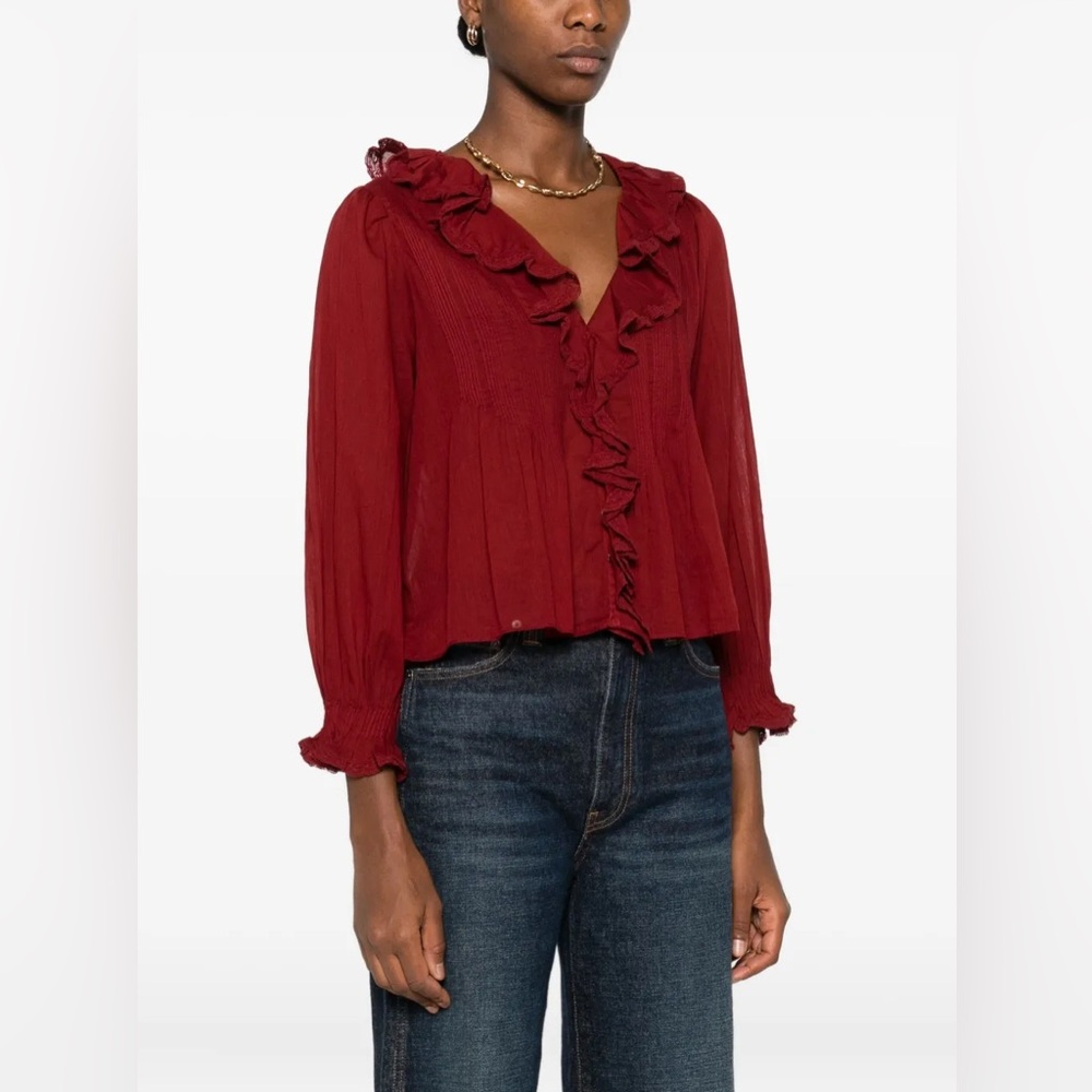 DÔEN Hardy Ruffled Blouse in Burgundy L - Picture 7 of 11